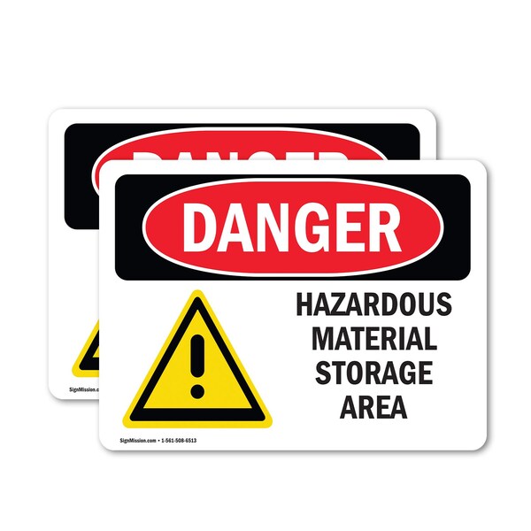 Signmission Hazardous Material Storage Area Danger Sign, Vinyl Decal, 10in W x 7in L, 2PK OS-2PACK-DS-D-710-L-1313 - main